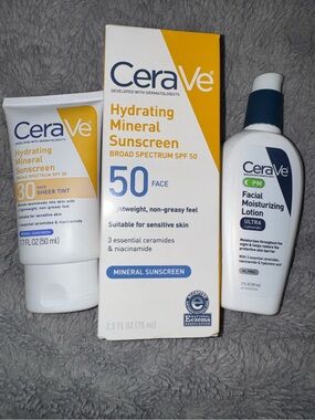 CeraVe NEW 3-Pc Skincare Bundle SPF 50 + SPF 30 Sheer Tint + PM Lotion
